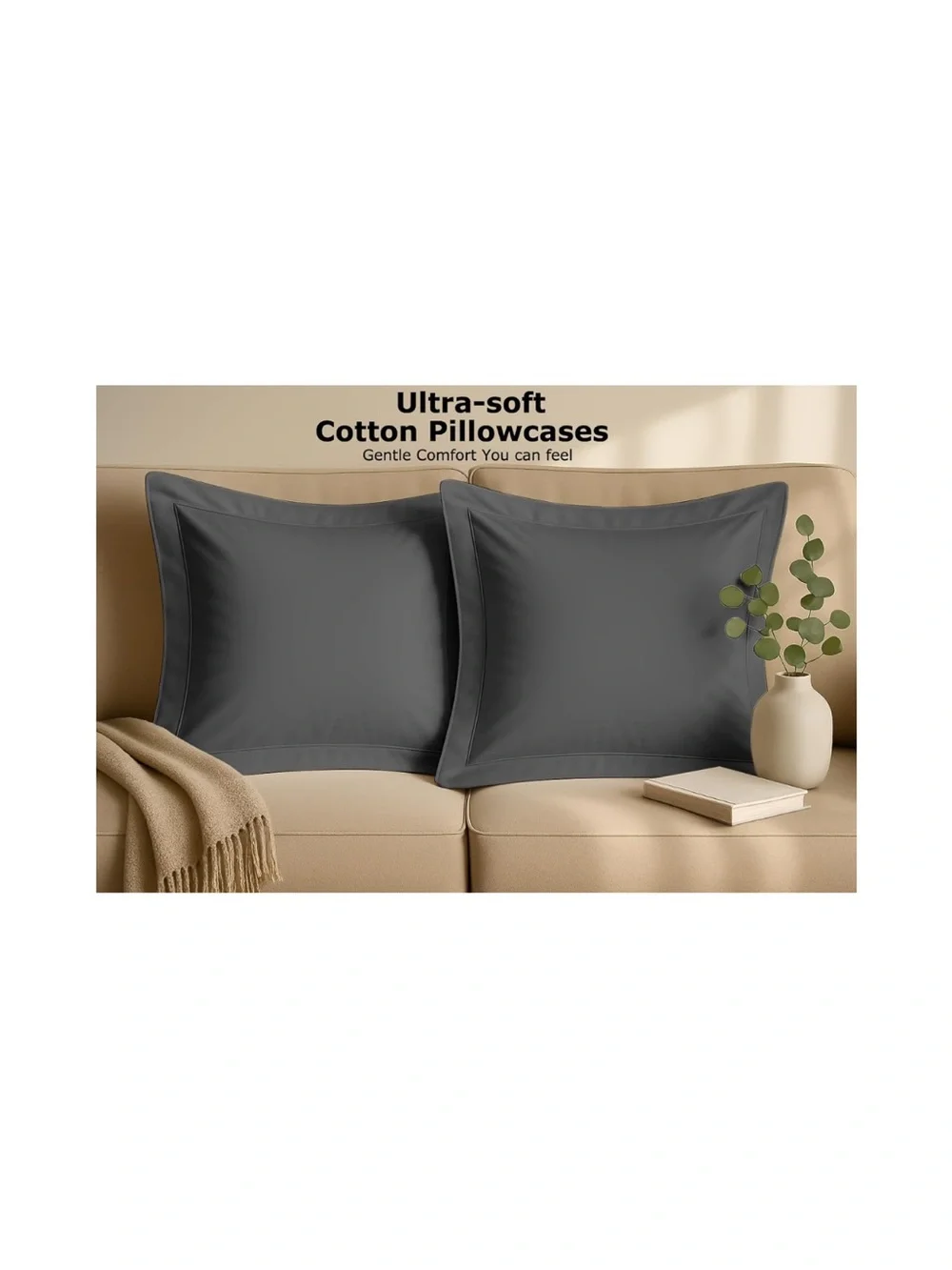 EURO SHAMS 100% Cotton Square 22x22” GRAY (2 Pack)